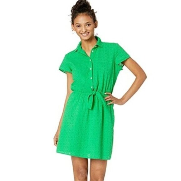 4 for $40 SALE! J Crew Mercantile Eyelet Tie-Front Dress, Apple Green, Size S - Picture 1 of 15